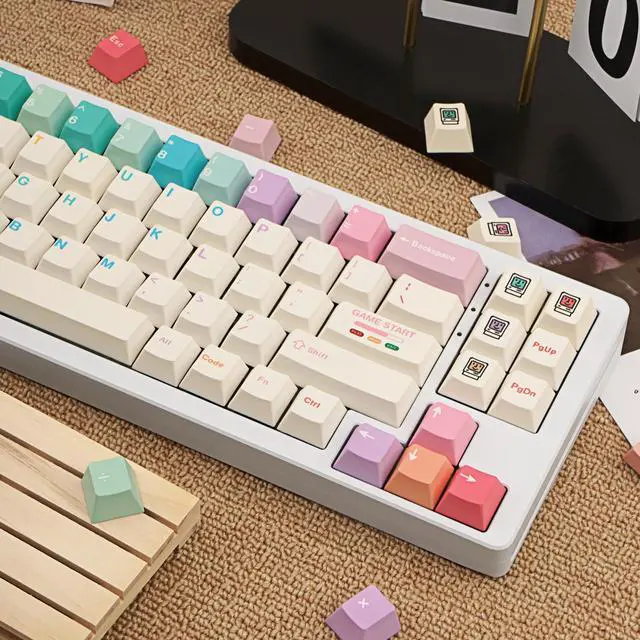 Alt view image 5 of 5 - GEKUCAP Minimalist White PBT Keycaps, 150 Keys Cute Macaron Theme Keycap, Cherry Profile Dye-Sublimation Colorful Keycaps for 61/64/68/84/87/100/104/108 Cherry MX Mechanical Keyboards
