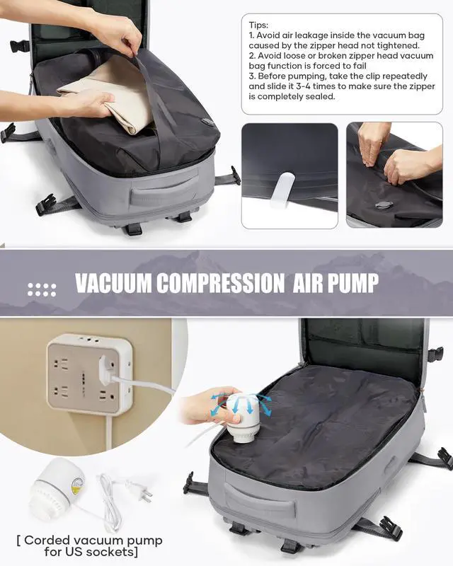 Alt view image 3 of 5 - coowoz Vacuum Backpack Travel with Pump Travel Backpack with Vacuum System for Women Men mochila de viaje compresion al vacio Carry On Flight Approved Airplanes Personal item Travel Bag