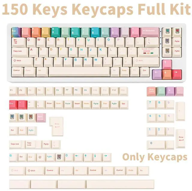 Alt view image 2 of 5 - GEKUCAP Minimalist White PBT Keycaps, 150 Keys Cute Macaron Theme Keycap, Cherry Profile Dye-Sublimation Colorful Keycaps for 61/64/68/84/87/100/104/108 Cherry MX Mechanical Keyboards