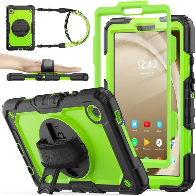 Main image of SEYMAC stock Case for Samsung Galaxy Tab A9 8.7'', Full-Body Drop Protection Case with Screen Protector Pencil Holder [360° Rotating Hand Strap] &Stand, Green+Black