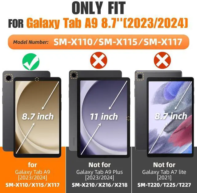 Alt view image 2 of 5 - SEYMAC stock Case for Samsung Galaxy Tab A9 8.7'', Full-Body Drop Protection Case with Screen Protector Pencil Holder [360° Rotating Hand Strap] &Stand, Green+Black