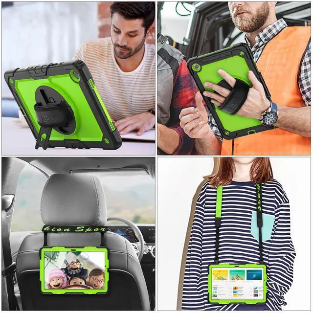 Alt view image 3 of 5 - SEYMAC stock Case for Samsung Galaxy Tab A9 8.7'', Full-Body Drop Protection Case with Screen Protector Pencil Holder [360° Rotating Hand Strap] &Stand, Green+Black