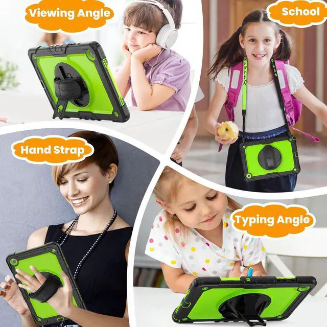 Alt view image 5 of 5 - SEYMAC stock Case for Samsung Galaxy Tab A9 8.7'', Full-Body Drop Protection Case with Screen Protector Pencil Holder [360° Rotating Hand Strap] &Stand, Green+Black