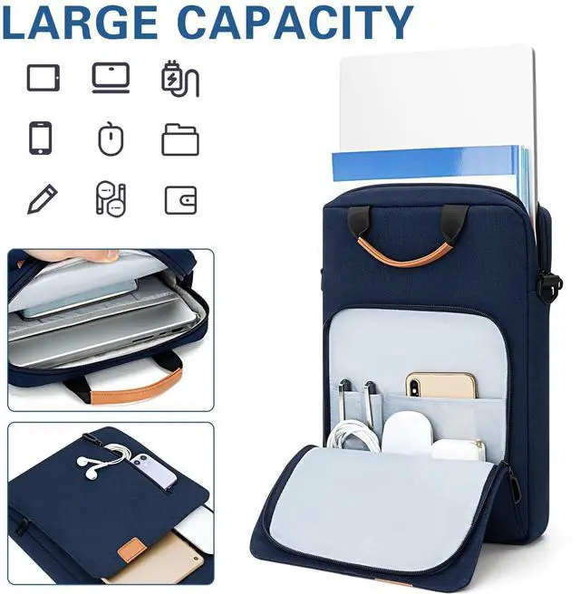 Alt view image 2 of 5 - jooeer Vertical Laptop Case for 13-13.3 Inch MacBook Air/Pro 13 Inch iPad Pro M4 Air M2 M3 12.9 Inch iPad Pro, Waterproof Protective Lightweight Laptop Computer Cover Bag, Navy Blue