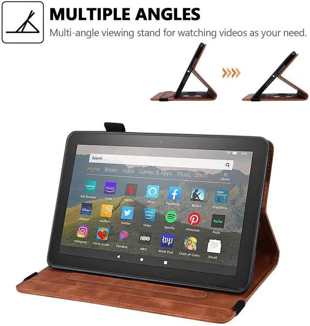 Alt view image 5 of 5 - Case for Amazon Fire HD 8 2024 2022 2020/8 Plus 12th 10th Gen, Techcircle Mandala Embossed PU Leather Folio Stand Soft TPU Back Cover Slim Lightweight Elastic Band Protective Case w/Card Slots, Brown