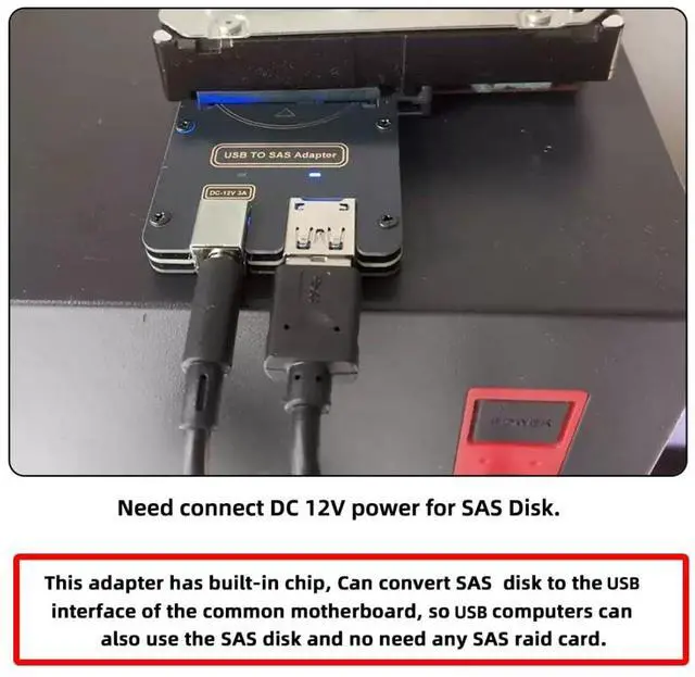 Alt view image 5 of 5 - chenyang USB 3.0 to SAS Adapter for 2.5/3.5" SFF-8482 SAS Hard Disks to USB Converter Adapter Without Power Supply (Need Power Supply to Work)
