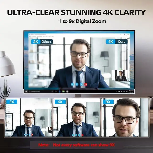 Alt view image 5 of 5 - 4K Webcam with Light, Streaming Camera with Microphone, Plug and Play, USB HD Computer Web Cam, 1080P Auto-Focus, 73°FOV PC Camera for Zoom Skype Teams, Desktop, Black