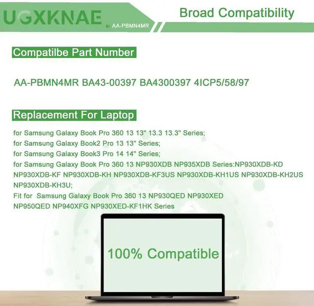 Alt view image 5 of 5 - UGXKNAE AA-PBMN4MR Laptop Battery Replacement for Samsung Galaxy Book Pro 360 13 13" NP930XDB NP935XDB NP930XDB-KD1US NP930XDB-KF3US Book2 NP930XED-KA1US NP930QED-KA2US Book3 14 14" NP940XFG-KC2US