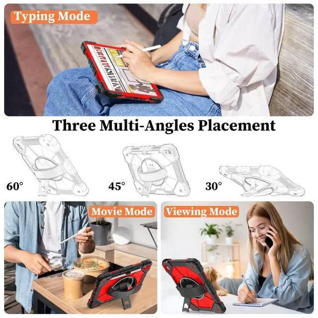 Alt view image 2 of 5 - Nitupai Case for iPad 10th Generation 10.9 Inch 2022 / iPad A16 Case 11 Inch 2025 with Screen Protector 10th Gen Cover for Kids Pencil Holder 360° Rotating Stand Shoulder Strap, Black Red