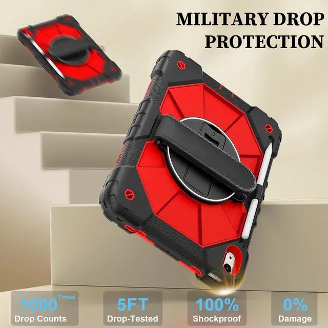 Alt view image 4 of 5 - Nitupai Case for iPad 10th Generation 10.9 Inch 2022 / iPad A16 Case 11 Inch 2025 with Screen Protector 10th Gen Cover for Kids Pencil Holder 360° Rotating Stand Shoulder Strap, Black Red