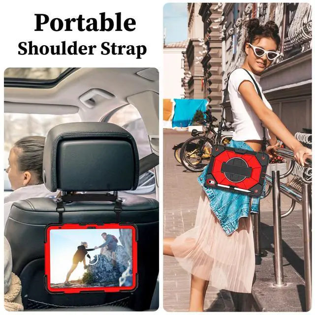Alt view image 5 of 5 - Nitupai Case for iPad 10th Generation 10.9 Inch 2022 / iPad A16 Case 11 Inch 2025 with Screen Protector 10th Gen Cover for Kids Pencil Holder 360° Rotating Stand Shoulder Strap, Black Red