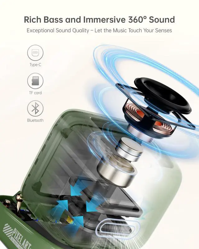 Alt view image 2 of 5 - Divoom Ditoopro Bluetooth Pixel Art Speaker, DIY Animation LED Display with App Control, Fun Gaming Speaker, Kawaii Decor for Living Room, Bedside Desk, Office, Green