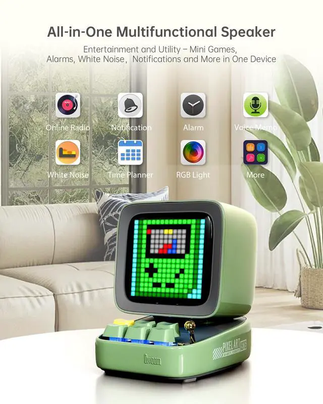 Alt view image 4 of 5 - Divoom Ditoopro Bluetooth Pixel Art Speaker, DIY Animation LED Display with App Control, Fun Gaming Speaker, Kawaii Decor for Living Room, Bedside Desk, Office, Green