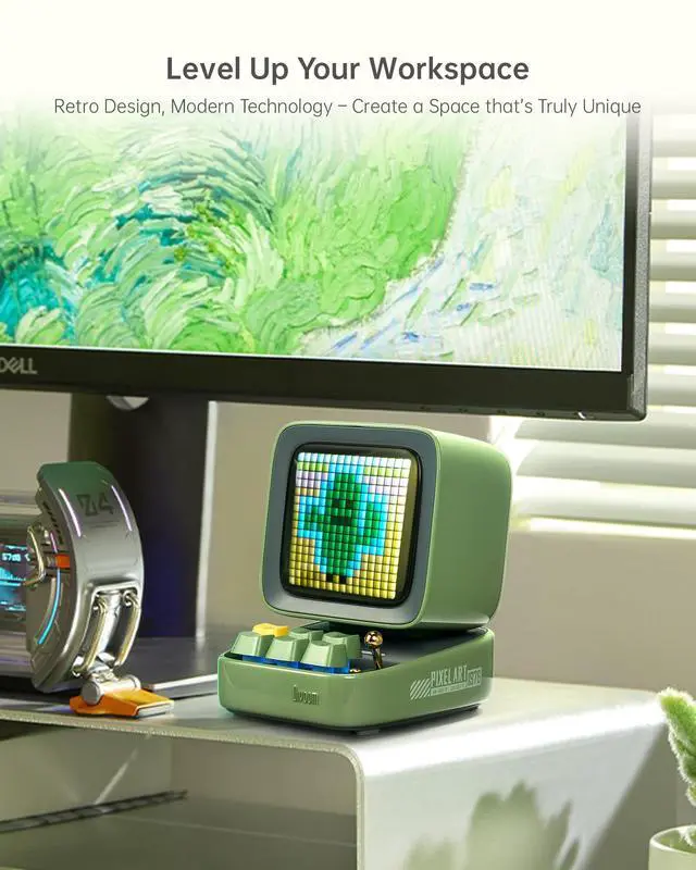 Alt view image 5 of 5 - Divoom Ditoopro Bluetooth Pixel Art Speaker, DIY Animation LED Display with App Control, Fun Gaming Speaker, Kawaii Decor for Living Room, Bedside Desk, Office, Green