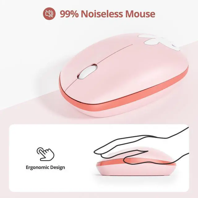 Alt view image 5 of 5 - Mosptnspg Girly Keyboard and Mouse Wireless, 2.4GHz Full-Sized Cute Pink Keyboard Mouse Set with Retro Typewriter Round Keys for Windows, Computer, Laptops, PC (Dot Pink)