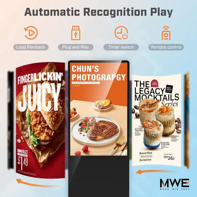 Alt view image 3 of 5 - QIXZOCV MWE 49 Inch Indoor Floor Standing Digital Signage Advertising Display Kiosk LCD Screen Commercial Totem Android System Vertical Poster with Auto Media Player