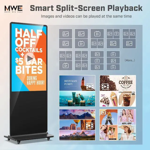 Alt view image 5 of 5 - QIXZOCV MWE 49 Inch Indoor Floor Standing Digital Signage Advertising Display Kiosk LCD Screen Commercial Totem Android System Vertical Poster with Auto Media Player