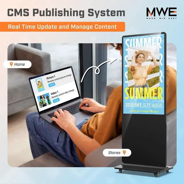 Alt view image 4 of 5 - QIXZOCV MWE 49 Inch Indoor Floor Standing Digital Signage Advertising Display Kiosk LCD Screen Commercial Totem Android System Vertical Poster with Auto Media Player