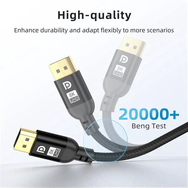 Alt view image 3 of 5 - Diyanisly 8K Long DisplayPort Cable 30FT, Braided High-Speed DP 1.4 Cable, Support 32.4Gbps 8K@60Hz 4K@120Hz 2K@240Hz, High Refresh Rate Durable Flexible for HDR DSC, Gaming Monitor/Graphics Card etc