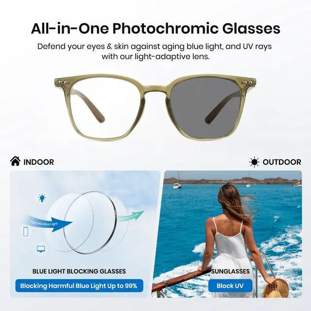 Alt view image 4 of 5 - Cyxus Photochromic Glasses for Women Men UV Protection with Blue Light Blocking8287i31 Green