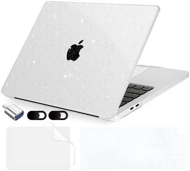 Main image of MecBevia Compatible with MacBook Air 15 inch Case, M4 A3241/M3 A3114/M2 A2941 (Released 2025 to 2023), Hard Shell, Keyboard Cover, Screen Protector, Webcam Cover & Type-C Adapter, Sparkly Clear