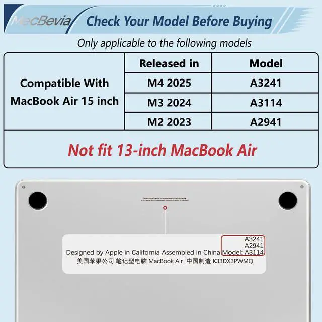 Alt view image 2 of 5 - MecBevia Compatible with MacBook Air 15 inch Case, M4 A3241/M3 A3114/M2 A2941 (Released 2025 to 2023), Hard Shell, Keyboard Cover, Screen Protector, Webcam Cover & Type-C Adapter, Sparkly Clear