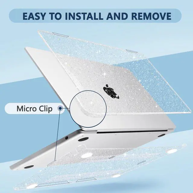 Alt view image 3 of 5 - MecBevia Compatible with MacBook Air 15 inch Case, M4 A3241/M3 A3114/M2 A2941 (Released 2025 to 2023), Hard Shell, Keyboard Cover, Screen Protector, Webcam Cover & Type-C Adapter, Sparkly Clear