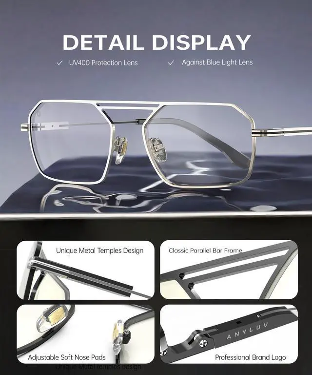 Alt view image 3 of 5 - ANYLUV Blue Light Glasses Men Women, Eye Protection Glasses for Gaming, Metal Blue Light Blocking Computer Lens for Men