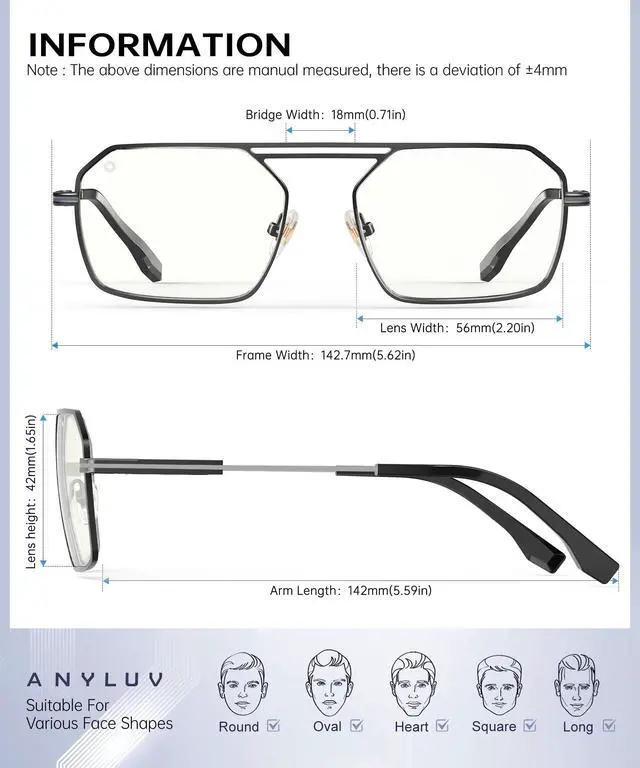 Alt view image 5 of 5 - ANYLUV Blue Light Glasses Men Women, Eye Protection Glasses for Gaming, Metal Blue Light Blocking Computer Lens for Men