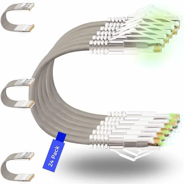 Main image of Rapink Patch Cables Cat6/ Cat6a 5ft (24 Pack) Slim, Cat6a Ethernet Patch Cable 50G Support, Snagless Cat 6 Patch Cable for Patch Panel to Switch, Flexiable Cat6 Ethernet Cable Grey