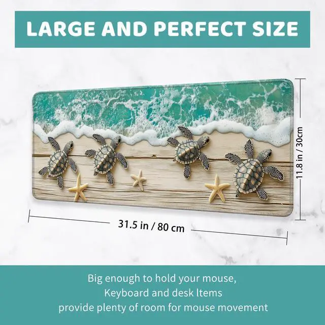 Alt view image 2 of 5 - YEYE JUICE Large Mouse Pad, Big Gaming Mousepad, Desk Mat for Desktop, Thick Non-Slip Waterproof Rubber Base, Mouse Pads for Office, Computer, Keyboard, Laptop 31.5x11.8 in, Wood Grain Beach Turtle