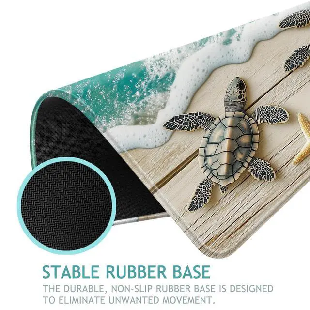 Alt view image 4 of 5 - YEYE JUICE Large Mouse Pad, Big Gaming Mousepad, Desk Mat for Desktop, Thick Non-Slip Waterproof Rubber Base, Mouse Pads for Office, Computer, Keyboard, Laptop 31.5x11.8 in, Wood Grain Beach Turtle