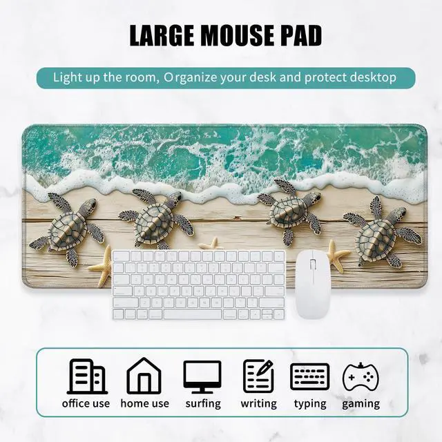 Alt view image 5 of 5 - YEYE JUICE Large Mouse Pad, Big Gaming Mousepad, Desk Mat for Desktop, Thick Non-Slip Waterproof Rubber Base, Mouse Pads for Office, Computer, Keyboard, Laptop 31.5x11.8 in, Wood Grain Beach Turtle