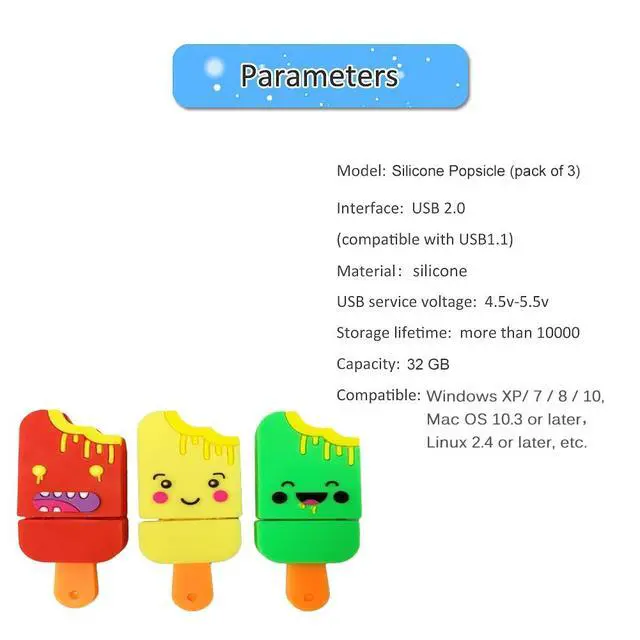 Alt view image 4 of 5 - BorlterClamp USB Flash Drive Pack of 3 Pcs (32GB x 3), Cute Popsicle-Shaped USB Drive Thumb Drive Memory Stick for External Data Storage