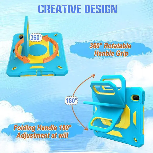 Alt view image 5 of 5 - KCJ for iPad Air 11 Inch Case M3 2025 7th Generation & M2 2024 6th Generation, with Tempered Glass Screen Protector,Rugged Protective Case with Folding Stand/Pencil Holder/Shoulder Strap(Blue+Yellow)