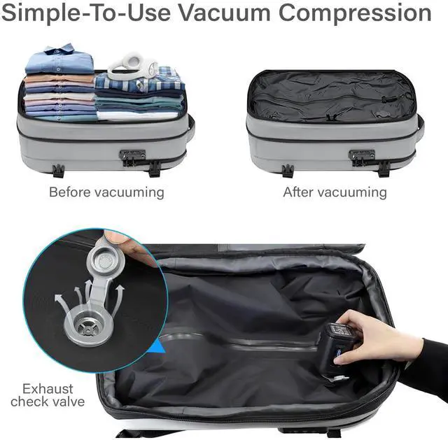 Alt view image 2 of 5 - FABIEN CHERON Travel Backpack with Vacuum System,60L Expandable Vacuum Backpack Travel with TSA Lock,17.3 inch Laptop Backpacks Vacpack Backpacks with Vacuum(Grey,External Air Pump)