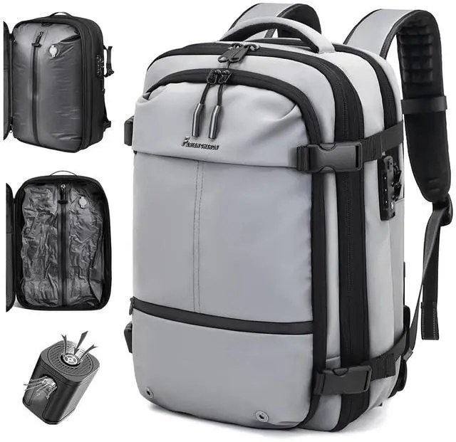 Main image of FABIEN CHERON Travel Backpack with Vacuum System,60L Expandable Vacuum Backpack Travel with TSA Lock,17.3 inch Laptop Backpacks Vacpack Backpacks with Vacuum(Grey,External Air Pump)