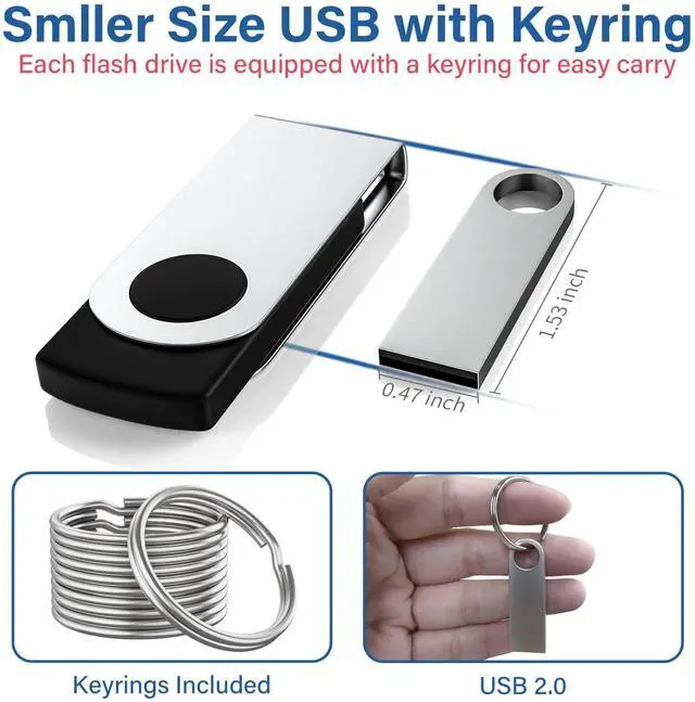 Alt view image 4 of 5 - 5 Pack 64GB USB Flash Drive with Keychains, Wooolken Sleek Metal USB 2.0 Thumb Drives Memory Stick for PC Laptop Computer