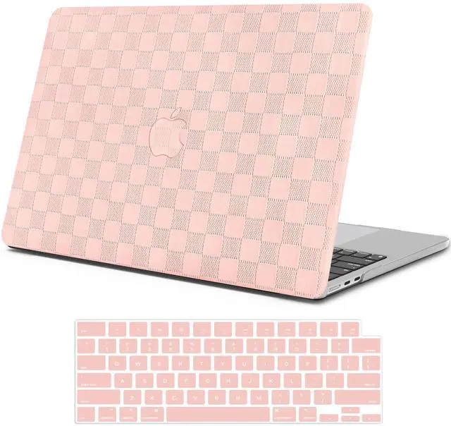 Main image of iPAPA Compatible with MacBook Air 13 inch Case 2025 2024 2023 2022 Release M4 M3 M2 A3240 A3113 A2681, Elegant Leather Plastic Hard Shell+Keyboard Cover for MacBook Air 13.6 inch Case, Pink Checkered