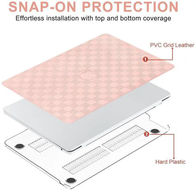Alt view image 4 of 5 - iPAPA Compatible with MacBook Air 13 inch Case 2025 2024 2023 2022 Release M4 M3 M2 A3240 A3113 A2681, Elegant Leather Plastic Hard Shell+Keyboard Cover for MacBook Air 13.6 inch Case, Pink Checkered
