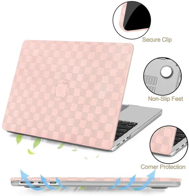 Alt view image 3 of 5 - iPAPA Compatible with MacBook Air 13 inch Case 2025 2024 2023 2022 Release M4 M3 M2 A3240 A3113 A2681, Elegant Leather Plastic Hard Shell+Keyboard Cover for MacBook Air 13.6 inch Case, Pink Checkered
