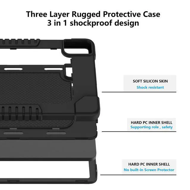 Alt view image 3 of 5 - Hoibon Case for TCL Tab 10L Gen 3 8193A/for TCL TAB 10L LTE Gen 3 8194A/for TCL TAB 10 Gen 2 Model 8496G1 Heavy Duty Case&Kickstand Case for TCL Tab 10L 10L LTE/TECLAST T40 Air T40HD (Black)