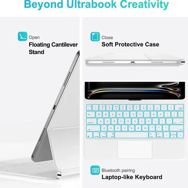 Alt view image 2 of 5 - Jibrealg Keyboard Case for iPad Pro 13 Inch (M4) 2024, Ultra-Slim Magic Keyboard with Multi-Touch Trackpad, 7 Colors Backlight, Floating Cantilever Stand, BluetoothKeyboard for iPad Pro 13