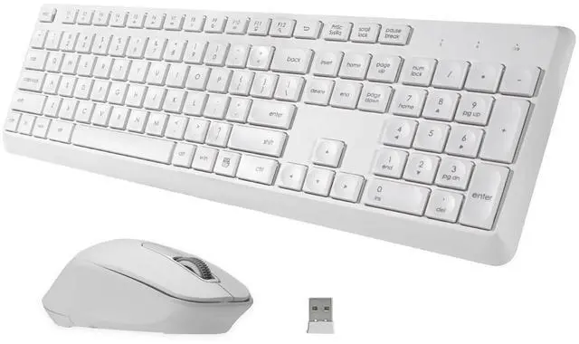 Main image of Wireless Keyboard and Mouse Combo, HUO JI 2.4G Full-Size Computer Keyboard, Quiet and Soft Ergonomic Wireless Mouse for Windows, Laptop/PC/PS/Mac Desktop, White