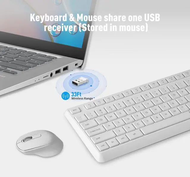 Alt view image 3 of 5 - Wireless Keyboard and Mouse Combo, HUO JI 2.4G Full-Size Computer Keyboard, Quiet and Soft Ergonomic Wireless Mouse for Windows, Laptop/PC/PS/Mac Desktop, White