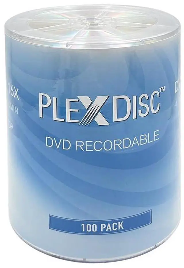 Main image of PlexDisc DVD-R Blank Discs 4.7GB : 16x Silver Top Disc Blank DVD Discs 100-Pack Shrink Wrap - Archival Quality for Photos Videos Data - (no Cake Box Container)