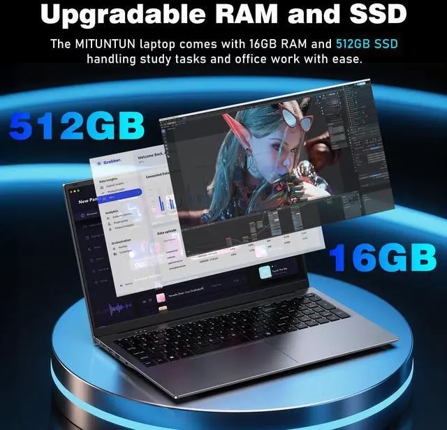 Alt view image 4 of 5 - Gaming Laptop Computer, 17.3 Inch Lap Top PC Win 11 Pro 2025, N150 (Up to 3.6GHz), 16GB RAM 512GB SSD, Integrated Graphics (1GHz), 1920x1080 Display, 6000mAh Battery, WiFi 5 /BT4.2, Backlit Keyboard