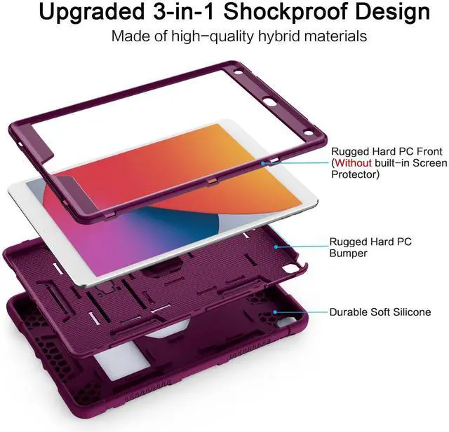 Alt view image 5 of 5 - Azzsy Case for iPad 9th Generation/iPad 8th Generation/iPad 7th Generation (10.2 Inch, 2021/2020/2019 Model), Slim Heavy Duty Shockproof Rugged Protective Case for iPad 10.2 inch, Wine