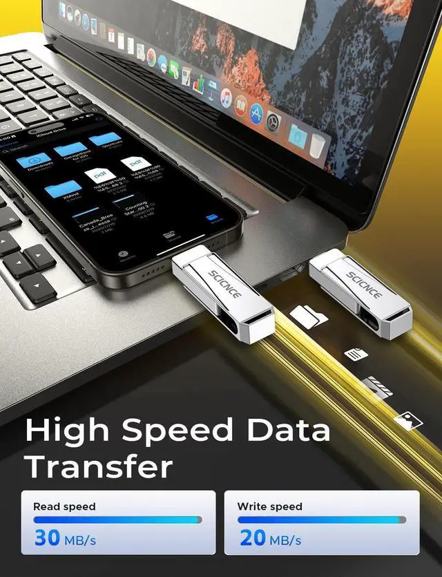 Alt view image 3 of 5 - SCICNCE 512GB Flash Drive Intended for iPhone, USB Memory Stick Storage Backup for Photos Videos, Plug and Play No APP Required, Compatible with iPhone iPad Android and Computers (Metal Silver)