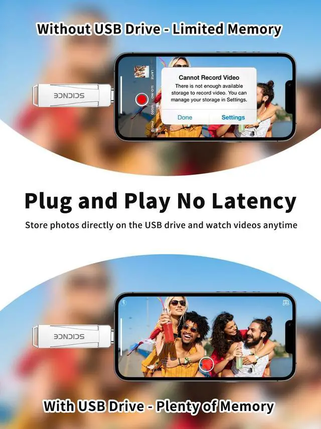 Alt view image 4 of 5 - SCICNCE 512GB Flash Drive Intended for iPhone, USB Memory Stick Storage Backup for Photos Videos, Plug and Play No APP Required, Compatible with iPhone iPad Android and Computers (Metal Silver)